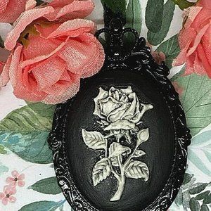 Morbid Rose Gothic Cameo Necklace Brooch Painted
